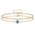 Gold double-layer evil eye bracelet with blue bead charm and lobster clasp closure - Gold Double Layer Evil Eye Style