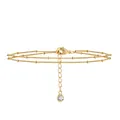 Three-layer golden paperclip and beaded chain bracelet with a clear crystal pendant - Gold 3-Layer Twist Bead Chain