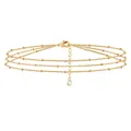 Four-layer gold-toned paperclip chain bracelet with delicate beads and zircon pendant - Gold 4-Layer Bead & Rhinestone Style