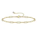 Adjustable golden paperclip chain bracelet with lobster clasp and zircon drop charm - Gold Paperclip Chain with Rhinestone