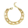Gold multi-layer paperclip and snake chain bracelet with lobster clasp and charm - Gold 3-Layer Flat Link Chain