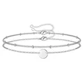 Silver paperclip and bead chain bracelet set with a polished round charm and lobster clasp - Silver Disc Cross Chain Set