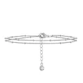 Triple-layered silver chain bracelet with snake and dot links and a zircon charm - Silver 3-Layer Dot & Snake Chain