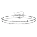 Silver paperclip link chain bracelets with round beads and adjustable lobster clasp - Silver Bead Cross Chain Set