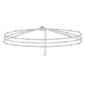 Silver multi-layer beaded anklet with adjustable lobster clasp and crystal pendant - Silver 4-Layer Bead & Rhinestone Style