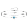 Silver double-layer bracelet featuring classic evil eye charm and delicate bead chain - Silver Double Layer Evil Eye Style
