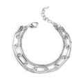 Silver multi-layer paperclip and cable chain bracelet with lobster clasp and charm - Silver Multi-layer Layering Style