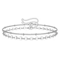 Minimalist double layer silver link chain bracelet with beads and round sequins - Silver Double Layer Disc Bead Chain