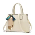 Elegante borsa a mano in pelle PU bianco crema con foulard e ciondoli di perle - Bianco