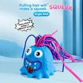 Jouet anti-stress monstre bleu avec cheveux colorés, déclenche des cris sonores drôles - Bleu