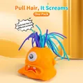 Orange single-eye monster scream toy with blue and purple silicone hair for stress relief - Orange