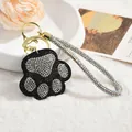Black crystal bear paw keychain with sparkling rhinestones and golden key ring strap - Rope Style / Black