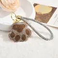 Brown rhinestone bear paw keychain with glittering strap and gold polished metal ring - Rope Style / Ginger Yellow