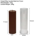 Cylindrical vertical stripe candle mold set with 17.5cm brown sample and clear PC tube - Fine Round Teeth 5*17.5cm
