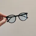 Classic round frame kids sunglasses in glossy black finish with protective lenses - Black Frame/Blue Lens