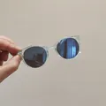 Kids round sunglasses with light green transparent frame and blue reflective lenses - Clear Blue Frame/Mirror Lens