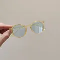 Kids round sunglasses with translucent amber frames and light blue lenses for children - Clear Yellow/Blue Lens
