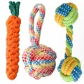 3-piece durable cotton rope dog chew toy set featuring carrot and knot ball shapes - Hot Recommend 3-Piece Set (Carrot + Single-ear Ball + Barbell Ball)