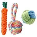 Three-piece durable cotton rope dog chew toys set with carrot and ball designs - Spherical 3-Piece Set (Carrot + Single-ear Ball + Rope Knot Ball)