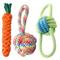 Three-piece cotton dog chew rope toy set with carrot and braided ball handle designs - Pet Love 3-Piece Set (Carrot + Single-ear Ball + Double-ear Ball)