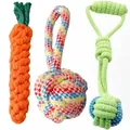 3-piece pet cotton rope toy set with orange carrot and woven balls for dogs to chew - Large Dog 3-Piece Set (Carrot + Single-ear Ball + Handle Ball)