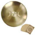 Brushed gold triple moon altar bowl with pentagram and ritual tarot good luck cards - New March Phase (with Parchment Included) / 14cm