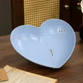 Light blue heart-shaped snack plate with speckle pattern and golden rim detail - Blue - 22cm Heart-shaped Plate / Single Piece