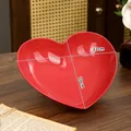 Elegant red heart-shaped serving plate with glossy finish, dimensions 22cm by 20cm - Christmas Red - 22cm Heart Plate / Single Piece