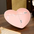Pink heart-shaped luxury plastic fruit plate with matte texture on wood surface - Pink - 22cm Heart-shaped Plate / Single Piece