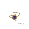 French vintage gold stainless steel open ring featuring a round blue natural stone - Lapis Lazuli