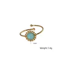 French vintage adjustable gold ring with faceted turquoise stone and beaded setting - Amazonite