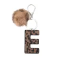 Western cowboy style leopard print leather letter E keychain with brown pompom accessory - Capital Letter-E(20051)
