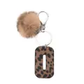 Western style leopard print leather acrylic keychain with a tan faux fur pom pom - Capital Letter-O(20061)