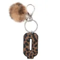 Leopard print leather letter Q keychain with brown faux fur pompom and silver lobster clasp - Capital Letter-Q(20063)