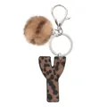 Cowboy leopard print letter Y keychain with fluffy brown faux fur pom pom charm - Capital Letter-Y(20071)
