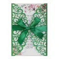 Forest green glitter laser-cut invitation set with matching wide satin ribbon bow - Glitter Dark Green