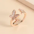 Rose gold butterfly open ring with sparkling pavé cubic zirconia accents for women - Pendant Butterfly Open Ring (4390)
