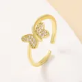 Elegant gold butterfly open ring with sparkling zircon stones in a minimalist design - Nimble Butterfly Open Ring (M-652)
