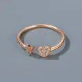 Rose gold adjustable butterfly ring with micro-paved heart-shaped cubic zirconia detail - Butterfly Heart Ring (3822)