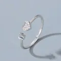 Adjustable silver butterfly ring featuring a sparkling zircon heart and polished metal finish - Butterfly Heart Ring (3823)