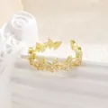 Elegant gold butterfly open ring with white enamel inlay and shimmering zircon accents - Enamel Butterfly Zirconia Open Ring (G-602)