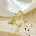 Adjustable golden butterfly ring with sparkling micro-pave zircon wing detailing - Gold Double Butterfly Open Ring (M-339)