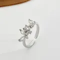 Adjustable silver butterfly ring with multi-shape zircon stones in a floral cluster - Silver Zirconia Flower Cluster Open Ring (X542)