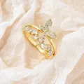 Elegant gold butterfly open ring with sparkling cubic zirconia on a minimalist white background - Gold Luxury Butterfly Layered Ring (g-357)