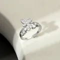 Silver butterfly open ring with double-layer cubic zirconia inlays and adjustable band - Silver Luxury Butterfly Layered Ring (g-358)