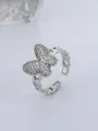 Silver butterfly open ring with sparkling cubic zirconia and link chain band - White Zircon Butterfly Cuban Chain Ring (X579)