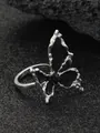 Gothic butterfly open ring featuring liquid metal wings and black enamel finish - Black White Liquid Metal Butterfly Ring (9429)