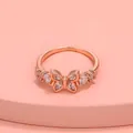 Rose gold butterfly open ring with marquise-cut zircon stones and crystal accents - Hollow Butterfly Rose Gold Ring (A-686)
