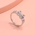 Elegant silver butterfly open ring with clear marquise and pear zircon stones - Hollow Butterfly Silver Ring (A-687)
