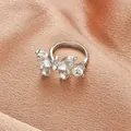 Silver butterfly open ring with sparkling crystal wings on elegant silk background - Single Butterfly Zirconia Open Ring (12424)